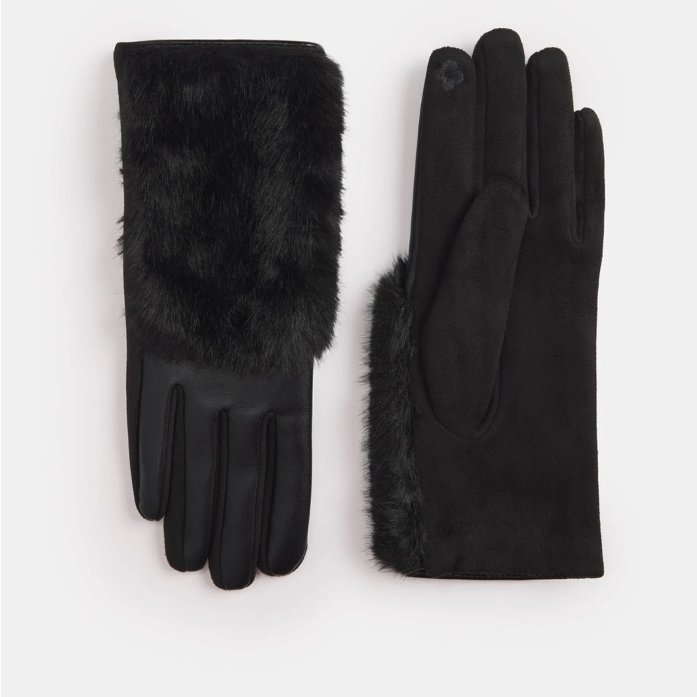Laura Faux Fur & Vegan Leather Gloves Black